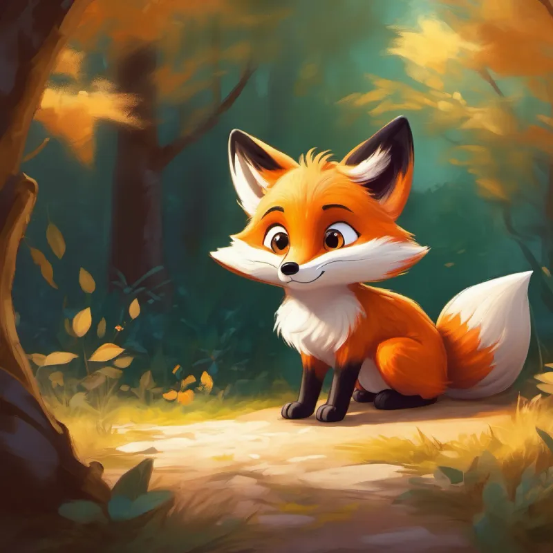 The playful little fox, orange fur, bright eyes, easily cries finds a good hiding spot and feels proud.