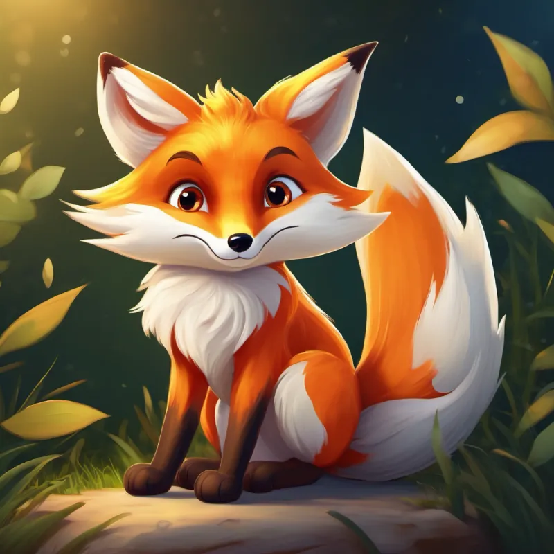 The playful little fox, orange fur, bright eyes, easily cries embraces his new attitude, enjoying games with less crying.