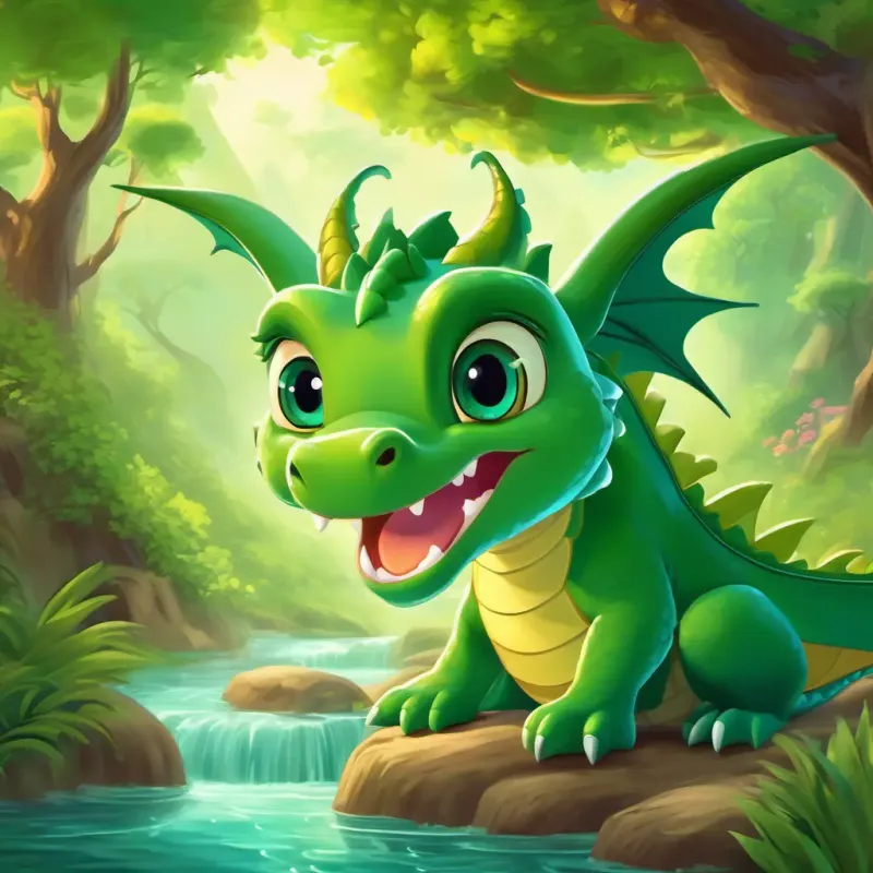 Introduction: Green dragon, big eyes, friendly smile, the green dragon in a magical land.