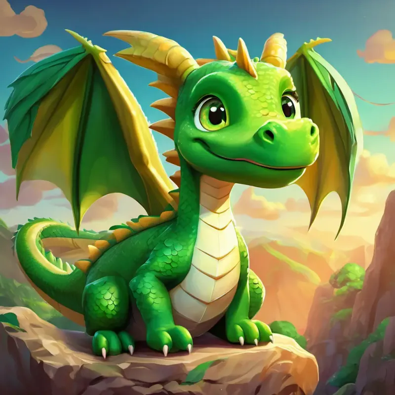 Conclusion: Green dragon, big eyes, friendly smile loving math and helping other dragons learn.