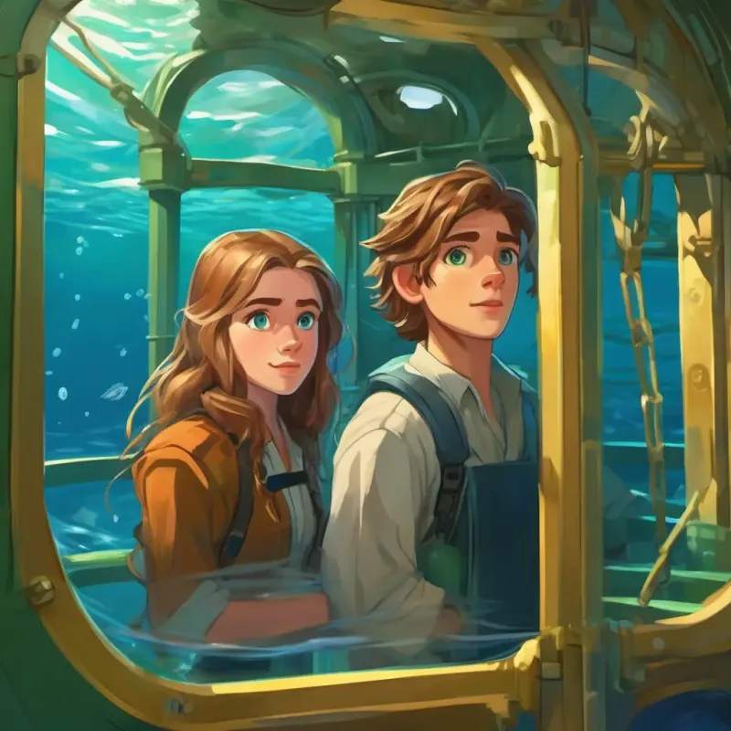 Brown hair, blue eyes, brave and smart and Blonde hair, green eyes, brave and adventurous surprised to find themselves in an ocean capsule, discovering the prison's location