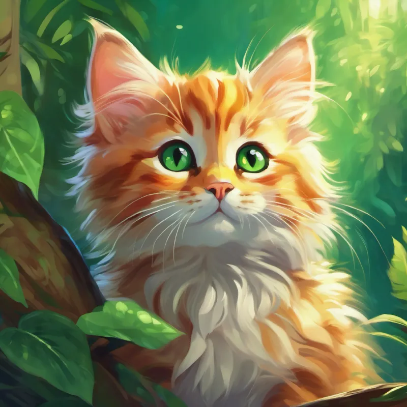 small fluffy kitten, green eyes goes to bed, dreaming of future adventures.