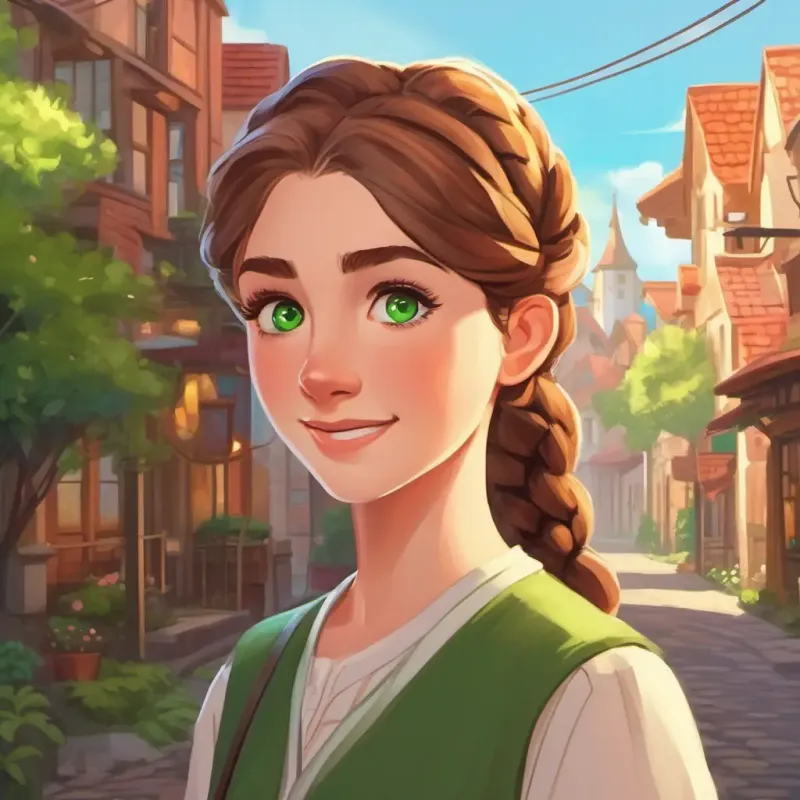 Introduction to the setting and main character, Lily: a determined girl with braided brown hair, bright green eyes, and a perpetual smile, in a small town.