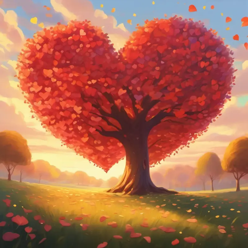 Heart-leaved tree, a clearing bathed in warm light, symbolizing love