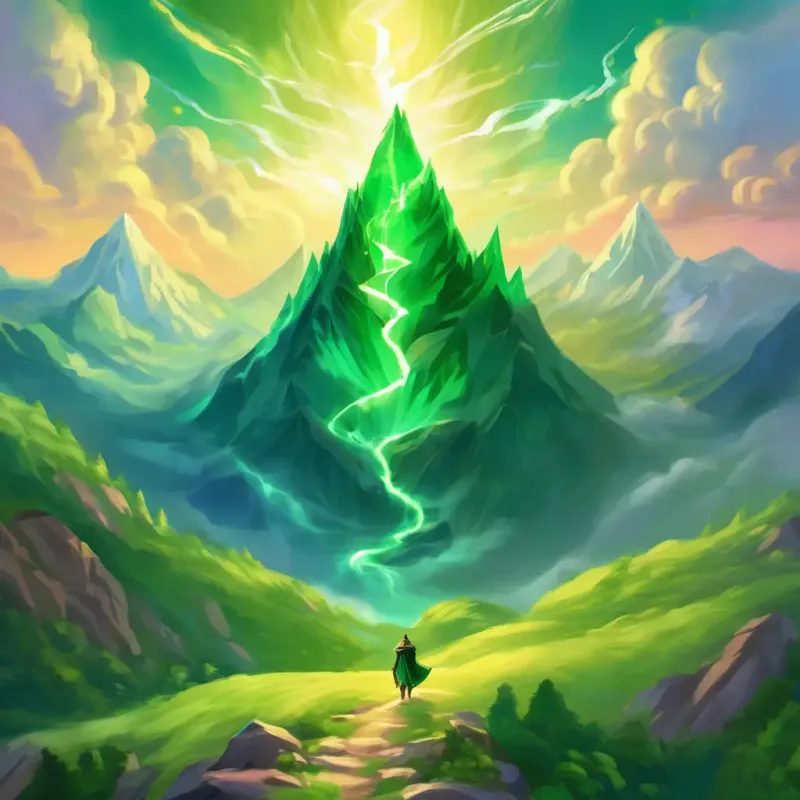 Introduction in Mount Olympus with Wise and powerful god with a long beard His eyes sparkle with lightning and his Fluffy and playful with emerald green eyes that shine, setting the magical land.