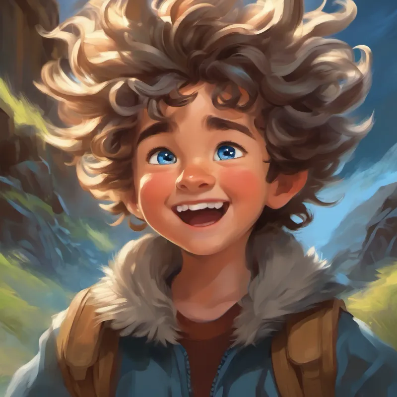 Boy with sneeze-induced whirlwinds, spiky hair, blue eyes and Shy girl, creates light with laughter, curly hair, grey eyes's powers help navigate Swirlwind Canyon.