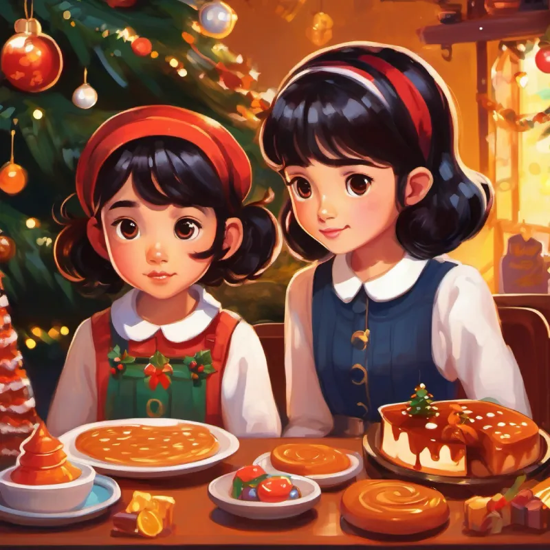 Tiny, unseen, mischievous entities inside Bright-eyed girl with caramel skin and dark hair plotting amid Bright-eyed girl with caramel skin and dark hair's poor food choice.
