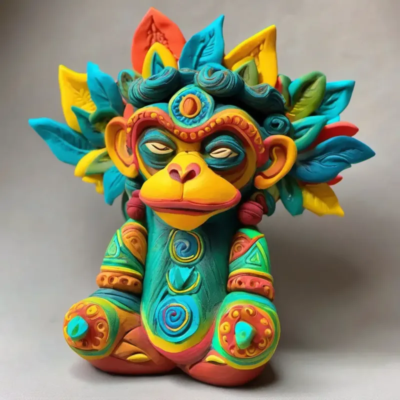 Monkey-faced deity, strong form, eyes glowing with devotion's lesson, teaching devotion and strength