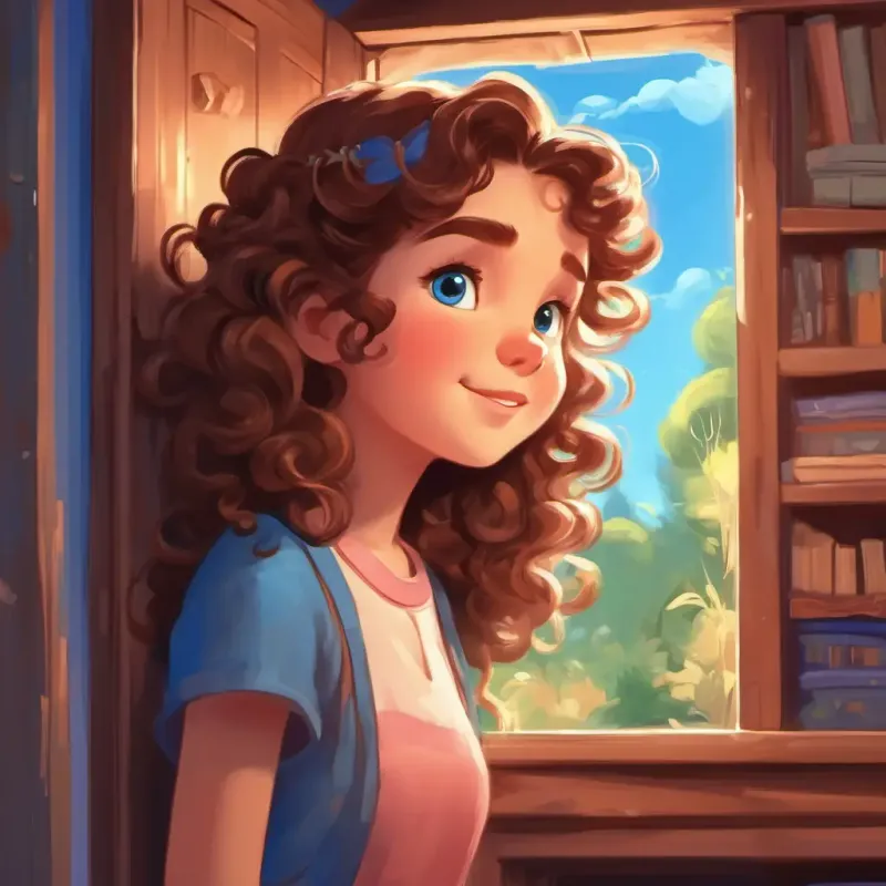 Rosy cheeks, sparkling blue eyes, curly brown hair finds a secret door in her room.