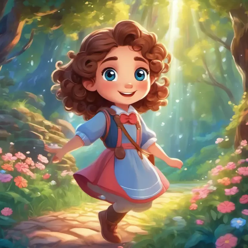 Rosy cheeks, sparkling blue eyes, curly brown hair and Sparkle have a joyful adventure in the magical land.