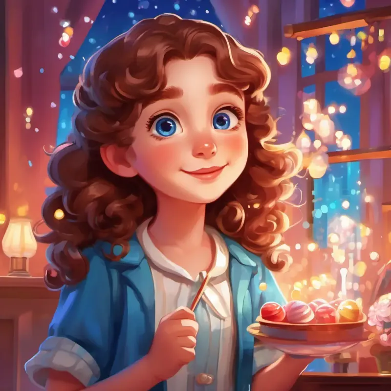 Rosy cheeks, sparkling blue eyes, curly brown hair's bedtime becomes the most magical time with secret adventures in Lollipopolis.