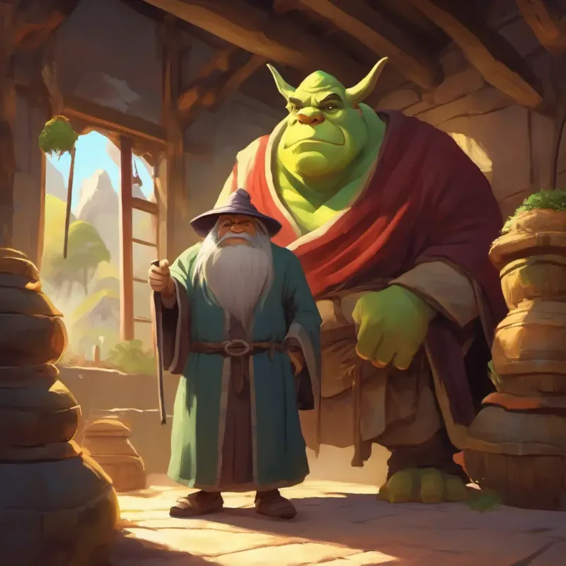 Old, kind eyes, long robes, pointy hat's concern for ogre's health.