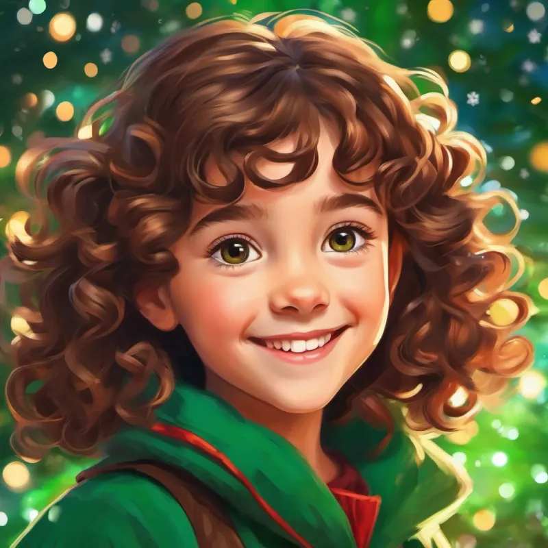 Transition to new activity, Young girl, curly brown hair, green eyes, bright smile resolving to move forward