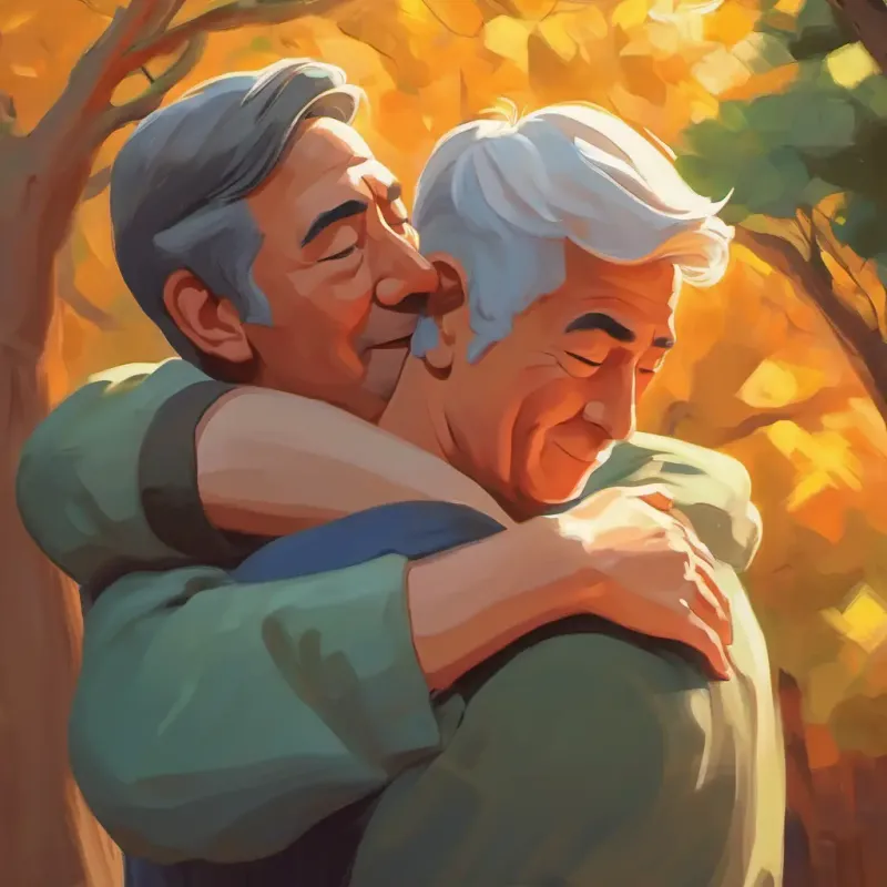Emotional hug, father imparting wisdom, close-up.