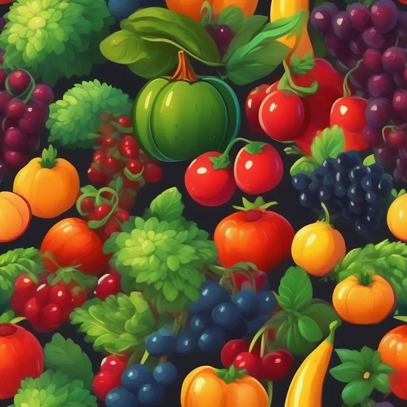 A picture of ripe vegetables and fruits ready to be picked.