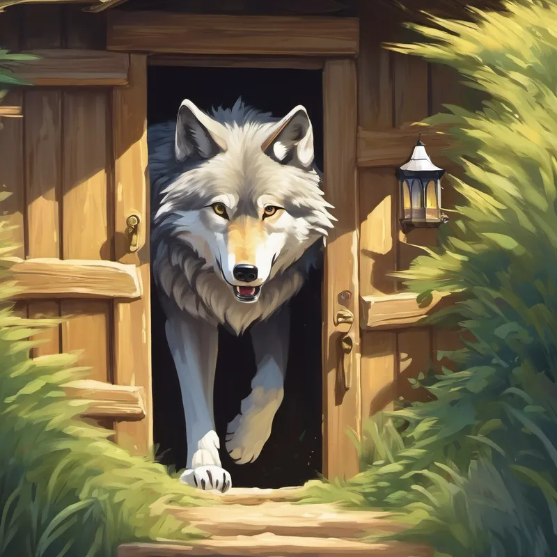 Wolf knocking on straw house's door