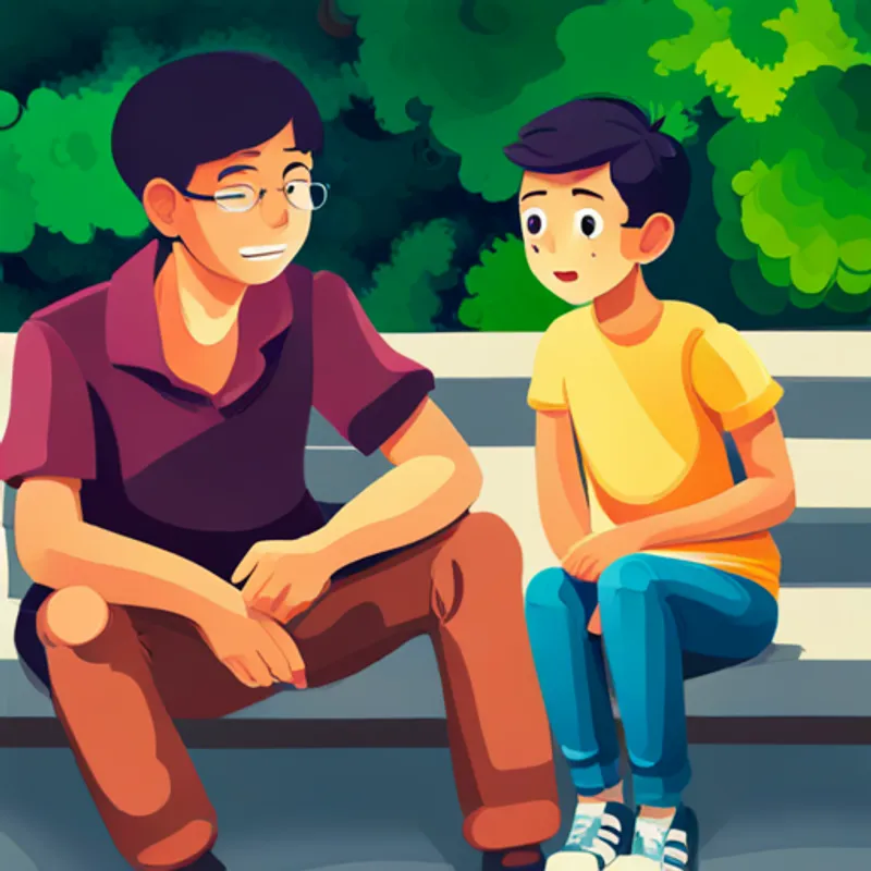 16-year-old with kind eyes and a warm smile takes Shy new student with a nervous expression under his wing