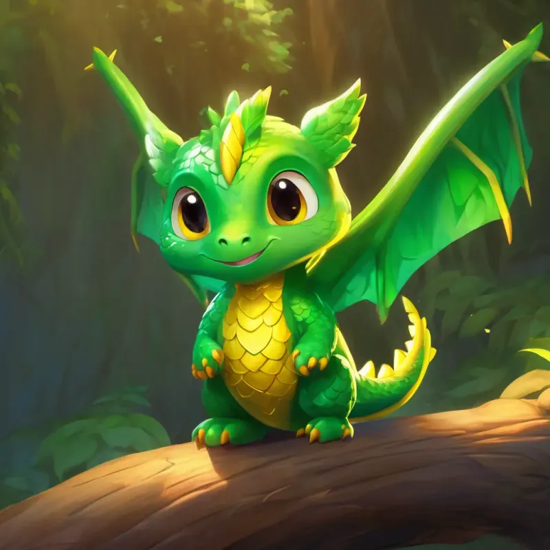 Little dragon, weak wings, green scales, eager yellow eyes's heart soars, ending with a moral