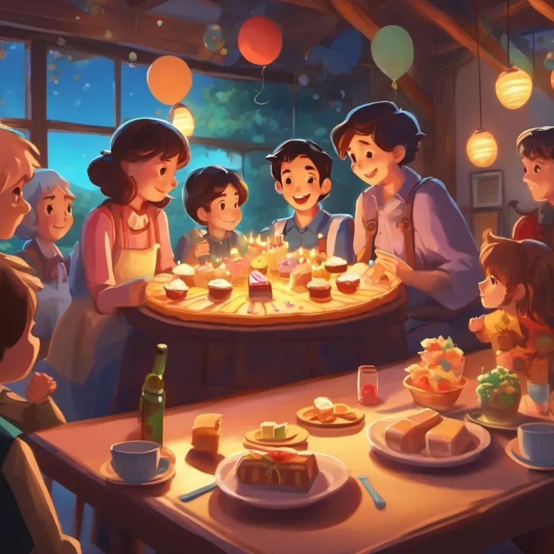 Goodbye party, sharing sweets, stories, and games