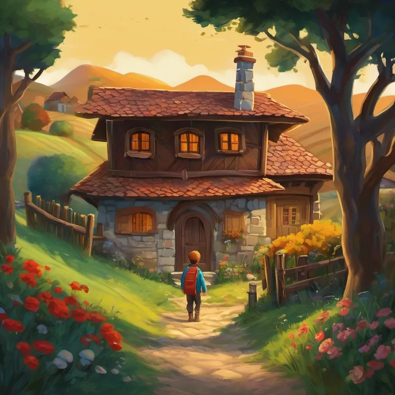 Once upon a time, in a small village nestled between rolling hills, there lived a brave and kind-hearted young boy named Barış. He was 8 years old and had a smile that could brighten anyone's day. Barış lived with his family in a cozy cottage at the edge of the village. His family consisted of his loving parents, Ayşe and Ahmet, and his mischievous little sister, Esra. They were a close-knit family who always supported and looked out for one another.