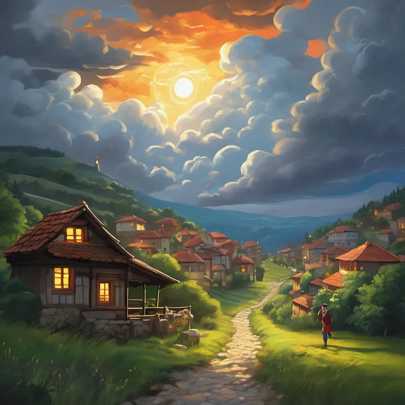 As the storm approached, Barış stood at the highest point in the village, holding his glowing necklace tightly. With all his might, he summoned his powers of peace and harmony. The storm raged all around, but Barış remained calm and centered. He spread his arms wide, sending waves of love and tranquility to every corner of the village. Gradually, the storm began to subside, and the sun peeked through the clouds. The village was saved, thanks to Barış's bravery and the power of his inner peace. The villagers cheered and celebrated, grateful for a hero like Barış.