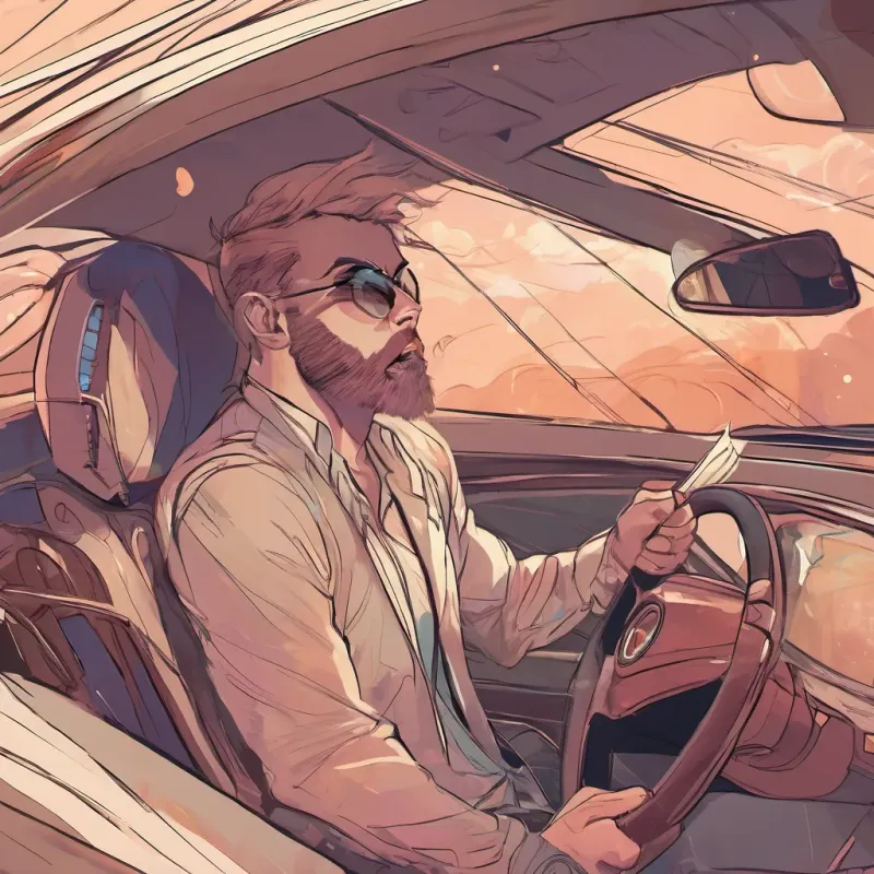 The driver’s angry face growing more intense, shouting aggressively at Young college student with thoughtful eyes, driving in a small car with a notebook on the passenger seat.