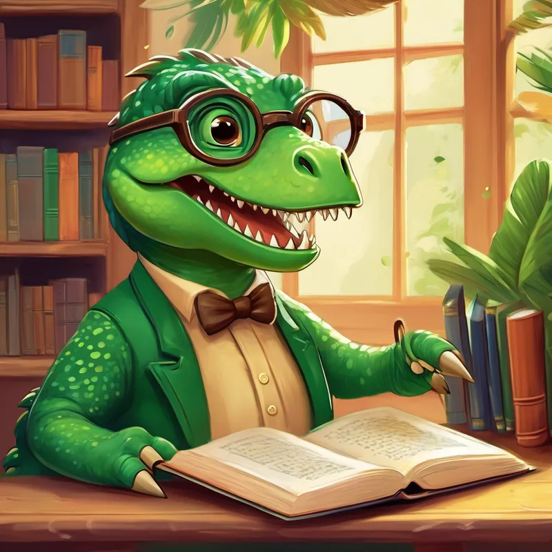Dizzy (friendly dinosaur, green with a playful smile) was thrilled to have learned this new concept He thanked Dexter (wise old owl, brown feathers and spectacles) for his guidance and made his way back to his book With newfound knowledge, Dizzy eagerly solved the math problem in the book