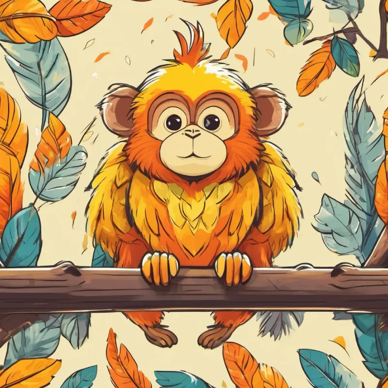 Yellow feathers, orange beak and feet, friendly dark eyes successfully crosses the monkey bars.