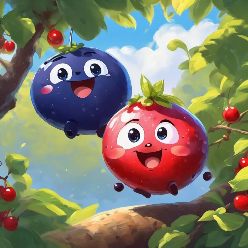 Berry is a round blueberry with a happy face He is plump and juicy, a round blueberry with a happy face, excitedly shared his story with Cherry is a bright red cherry with a smiling face She loves swinging in the breeze, who listened attentively.