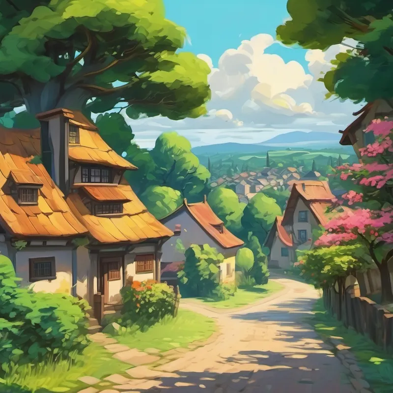 A village with houses and trees