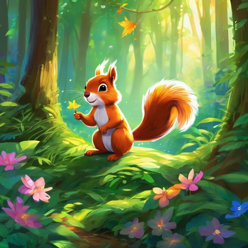 They found themselves in a lush forest, where colorful fairies danced and sunlight filtered through the leaves. Anna giggled with delight as she watched the fairies flutter, their wings shimmering like rainbows. As they walked deeper into the forest, История began to tell Anna a story about a brave little squirrel named Nutty. Nutty was on a mission to find a magic acorn that could grant any wish. Together, Anna and История cheered Nutty on as he faced challenges and made new friends during his journey.