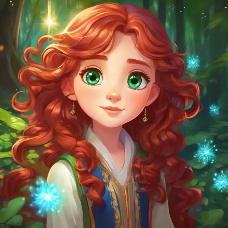 curly brown hair, sparkly blue eyes and straight red hair, twinkling green eyes find the lost crystal and restore its magic.