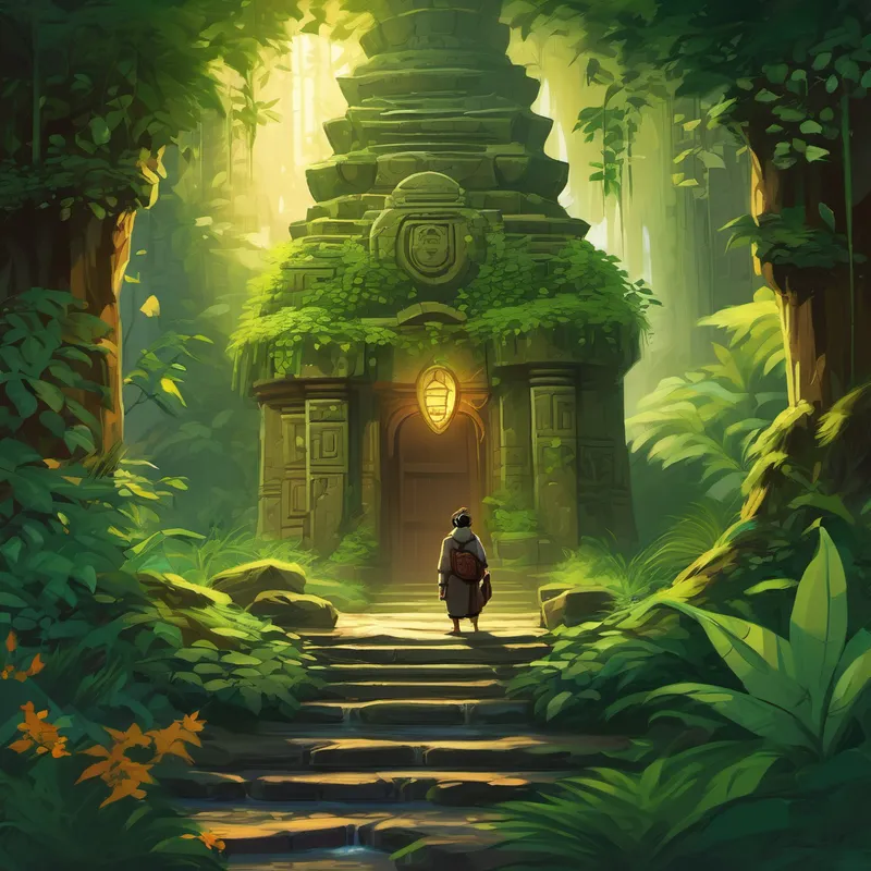 Trudging through fern-covered paths and jumping over cascading streams, Toby finally reached the hidden temple where the monkeys held her captive. The temple stood tall and ancient, covered in ivy and enigmatic carvings. Toby cautiously stepped into the dimly lit temple, his heart pounding in his chest. His eyes adjusted to the darkness as he approached the heart of the temple where Trina was held hostage. To his surprise, a wise old owl named Oliver appeared alongside him, offering guidance and wisdom.