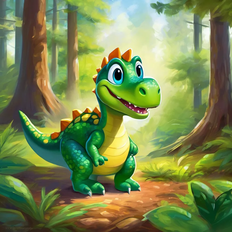 One beautiful sunny day, as Charlie was exploring the nearby forest behind his house, he stumbled upon a mysterious glowing rock. As he carefully picked it up, he felt a warm, tingling sensation spread through his entire body. Suddenly, before his surprised eyes, the rock transformed into a friendly dinosaur named Dino. Dino had sparkling green scales, a big smile, and eyes that twinkled with wisdom. He came to life with a friendly, booming voice and said, "Hello, Charlie! I am Dino, your dinosaur friend. I bring you a message of confidence and belief in yourself!"