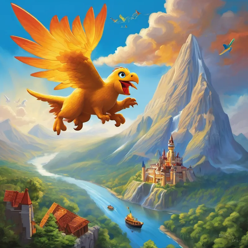 Charlie's eyes widened with amazement, and a spark of hope filled his heart. Dino could sense Charlie's struggle with self-esteem and decided to take him on an extraordinary journey to help him discover his true potential. Dino transformed into a magical dinosaur-sized chicken, and together, they began flying through the sky. Their destination? Legoland! As they flew over magnificent cities, vast oceans, and towering mountains, Charlie marveled at the wonders of the world around him. He couldn't believe he was actually going to the place he loved so much.