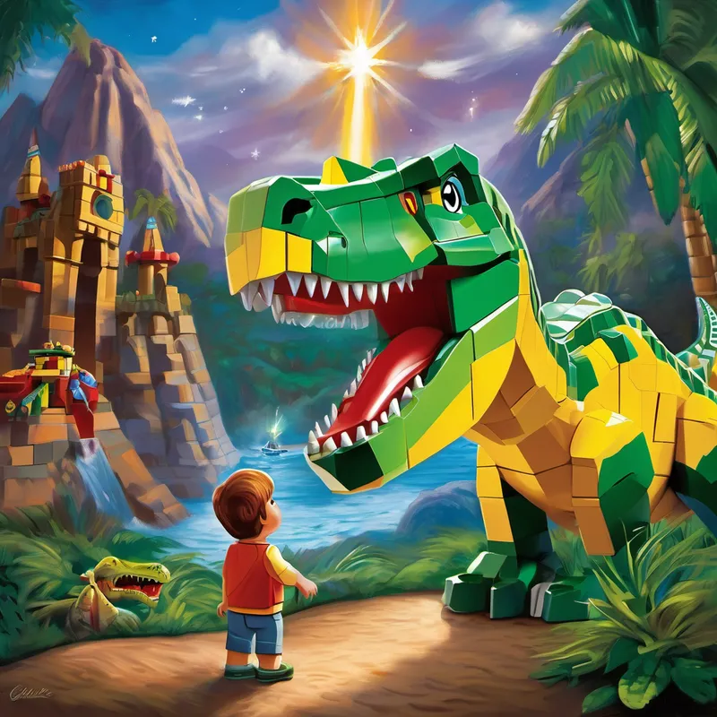 When they arrived at Legoland, Charlie's face lit up with delight. He saw grand castles, incredible space rockets, and even a giant T-Rex made entirely of colorful Lego bricks. Charlie jumped up and down with excitement, feeling a newfound energy surging through his veins. As they explored the theme park, Dino, now a Lego-sized dinosaur figure, whispered encouraging words into Charlie's ears. Dino reminded him of the incredible things he was capable of and how he had a unique perspective that no one else had. "You, Charlie, are like a rare dinosaur, one of a kind, and you have the ability to shine like the brightest star in the sky!"
