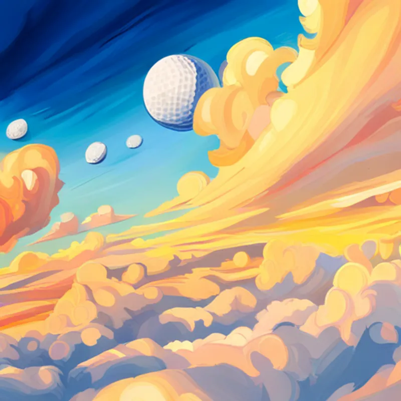Golf balls soaring into the blue sky