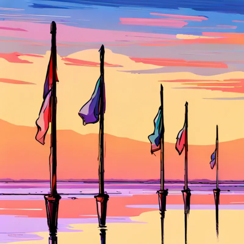 Colorful flagsticks swaying in the wind