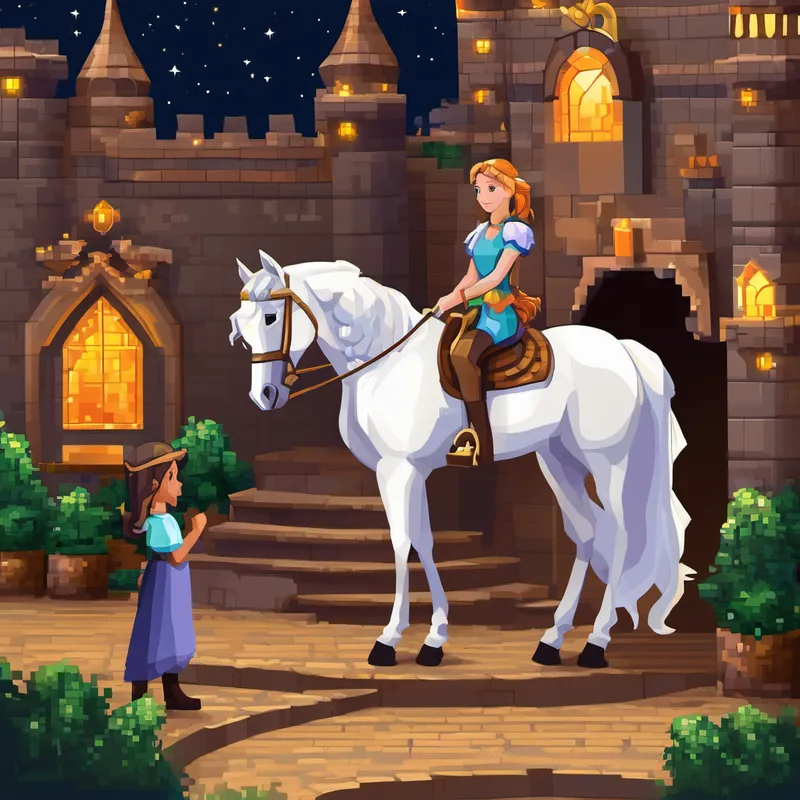 One night, as Alys roamed the castle in her dream, she stumbled upon a magical staircase that led her to an enchanted stable. Inside, there were horses of all colors and sizes. Some were big and strong, while others were small and gentle. Each horse had its own unique personality, just like the children in her kingdom. Alys loved spending time with the horses. She would feed them carrots, brush their silky manes, and tell them stories. They would listen eagerly as she shared tales of bravery and adventure.