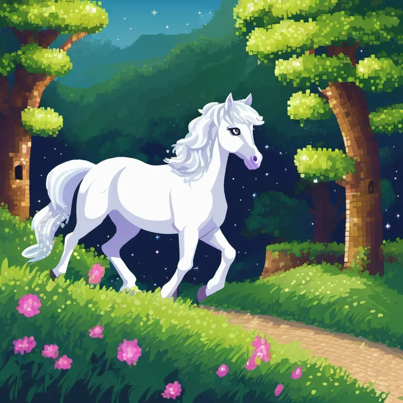 One day, a little pony named Sparkle caught Princess Alys' eye. Sparkle was small, with a shimmering white coat and a flowing mane that sparkled like diamonds. Alys and Sparkle became the best of friends instantly. They would gallop through the fields, feeling the wind in their hair and the warmth of the sun on their faces. During their adventurous rides, Alys and Sparkle discovered a hidden trail that led to a meadow filled with breathtaking castles. Each castle had its unique design and history. Alys would imagine all the princesses and knights who had lived there, and she would dream of the tales they would have to tell.