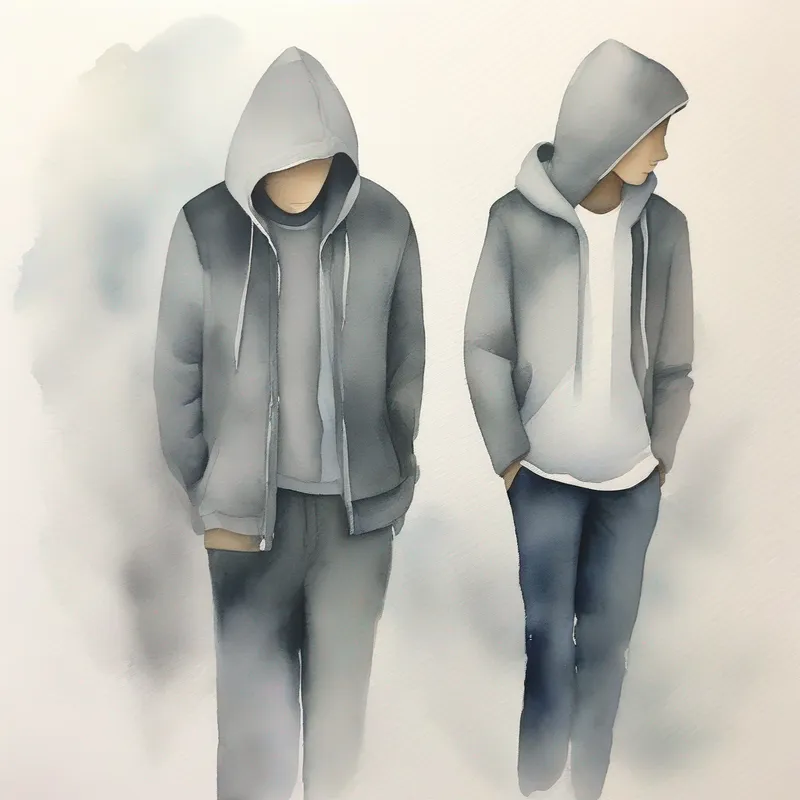 Two friends drifting apart, grey colors with a hint of sadness