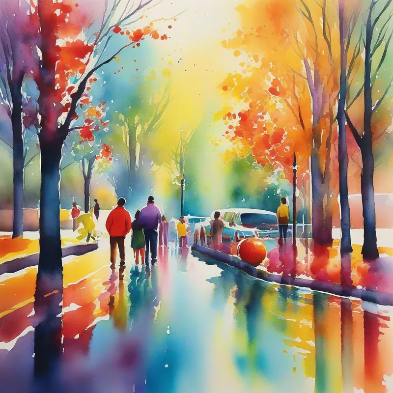 Chance encounter, bright colors reflecting hope and excitement