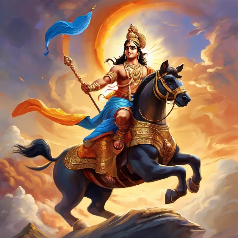 During the battle, Lord Krishna, an incarnation of the divine, became the lifelong companion and guide of the Pandavas. He provided them with the wisdom to make the right choices and took on the role of their charioteer. Lord Krishna's guidance helped the Pandavas stay true to their principles in the midst of chaos. In the end, virtuous Yudhishthira and his brothers emerged victorious. They became the rightful rulers of Bharat and established a realm based on righteousness, peace, and love.