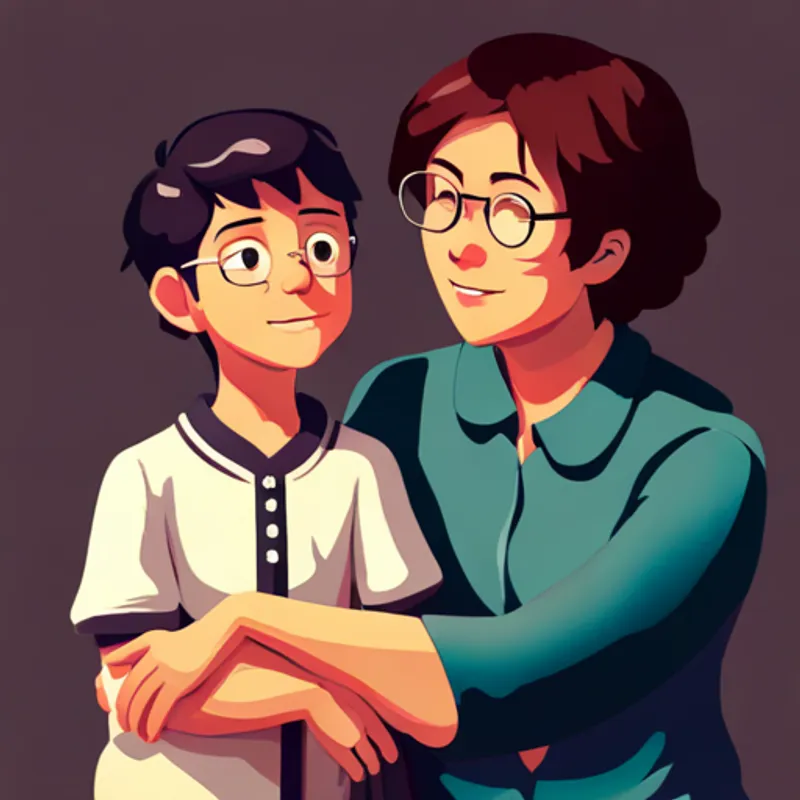 A boy with short brown hair and glasses's mom smiling, giving advice to Lucas