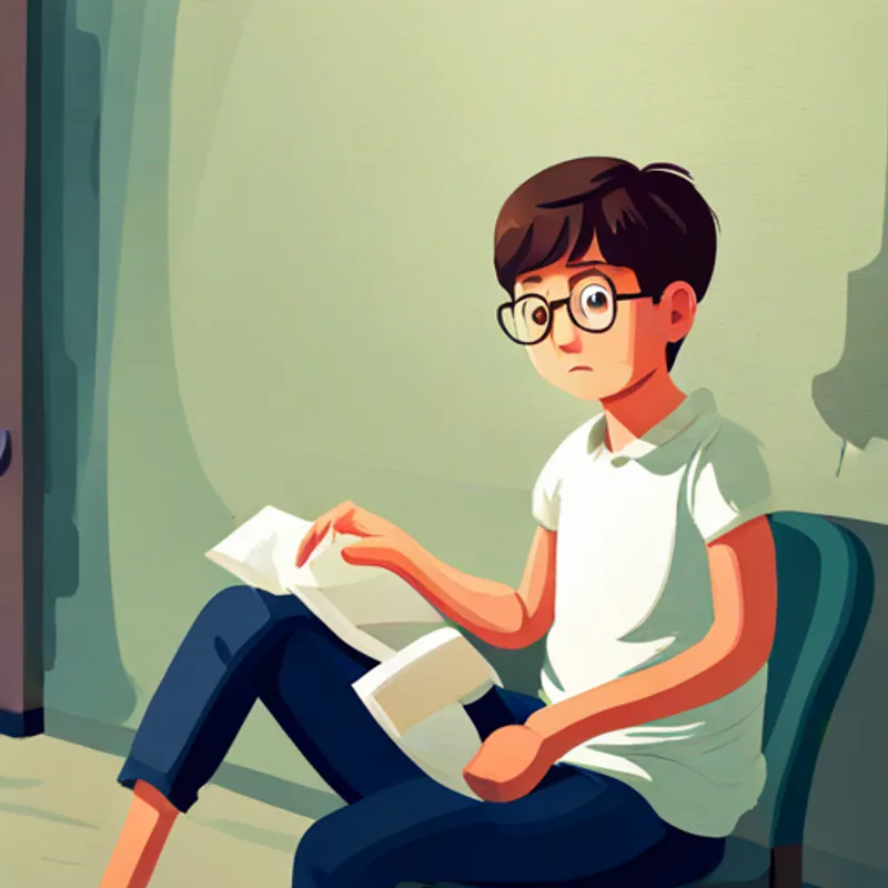 A boy with short brown hair and glasses looking interested, asking his mom a question