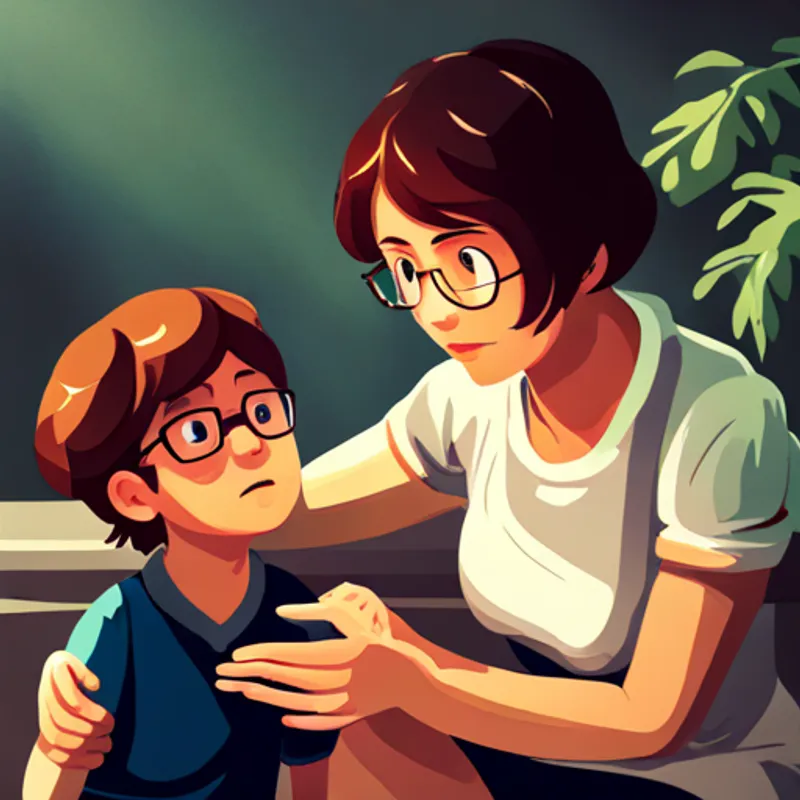 A boy with short brown hair and glasses's mom giving more advice to Lucas