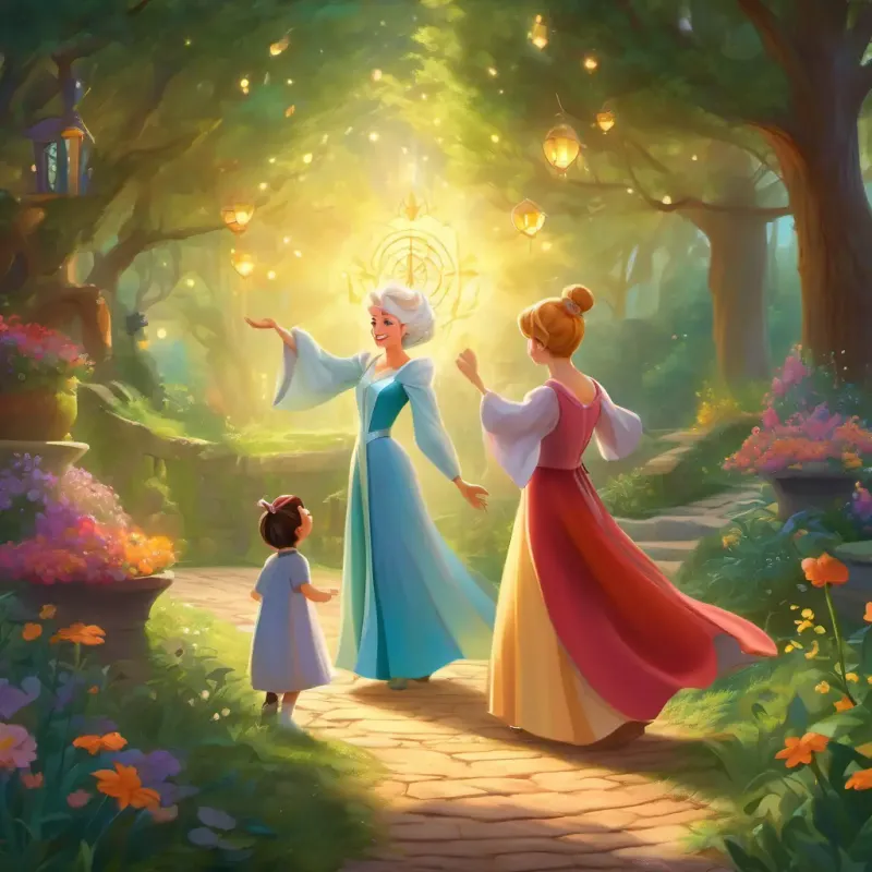 Fairy godmother's magical assistance, enchanting and joyful