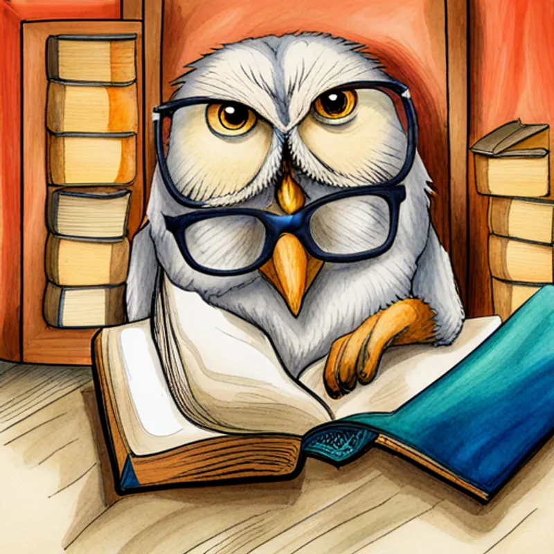Wise Wise owl with glasses and a book sharing knowledge with other animals