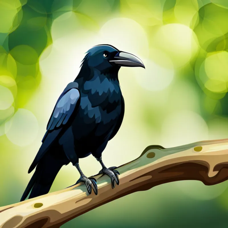 A thirsty crow sitting on a tree branch