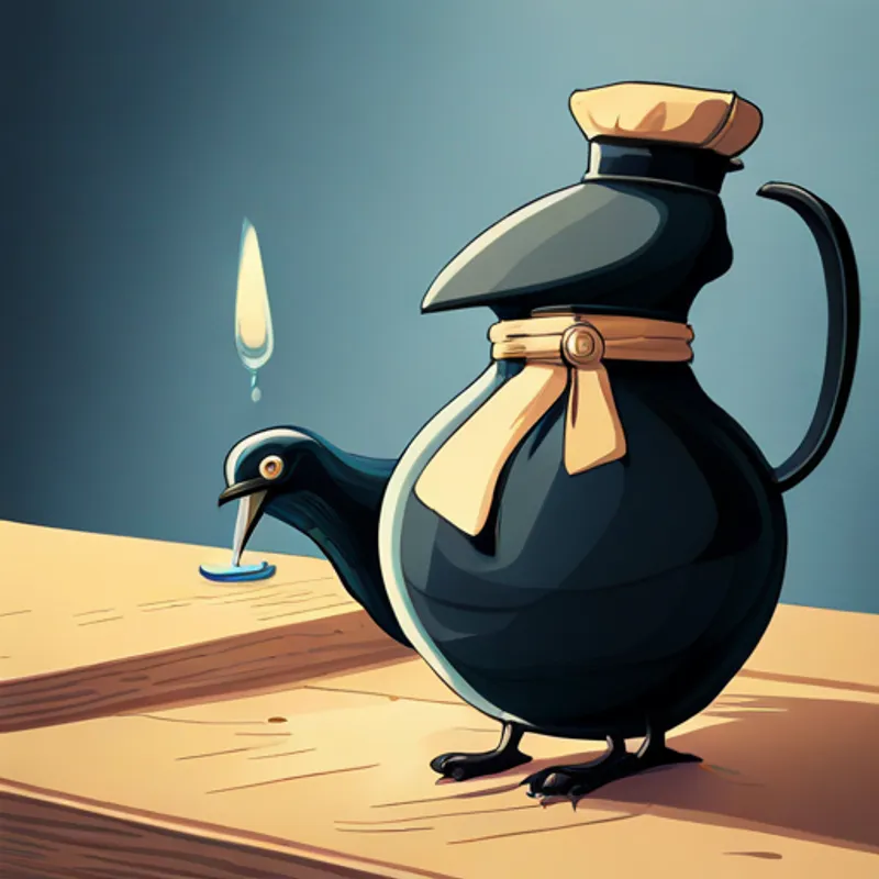 A crow looking at a jug of water